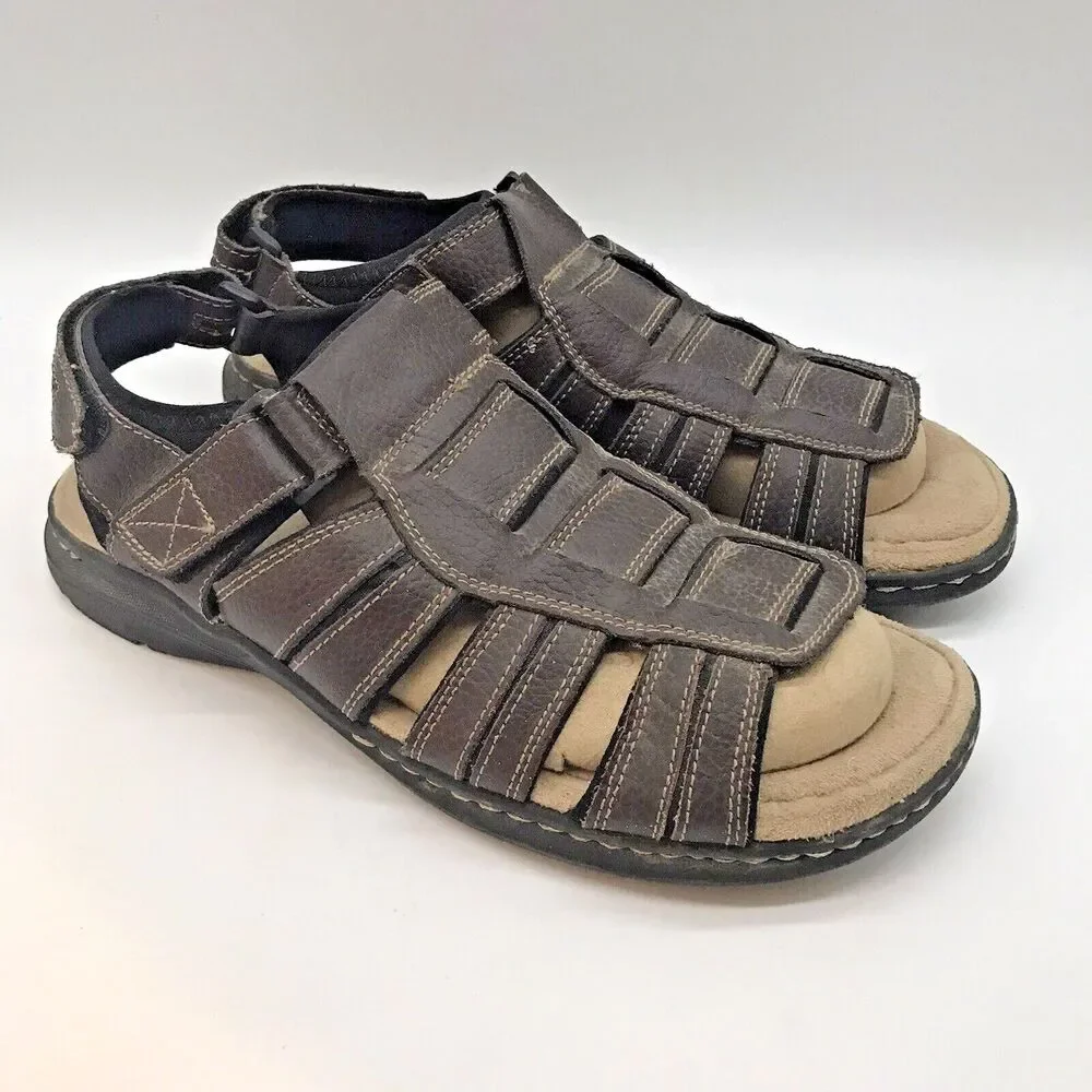 Dockers Brown Leather Sandals Men's 10M Open Toe Hook & Loop 90-23119 Shoes